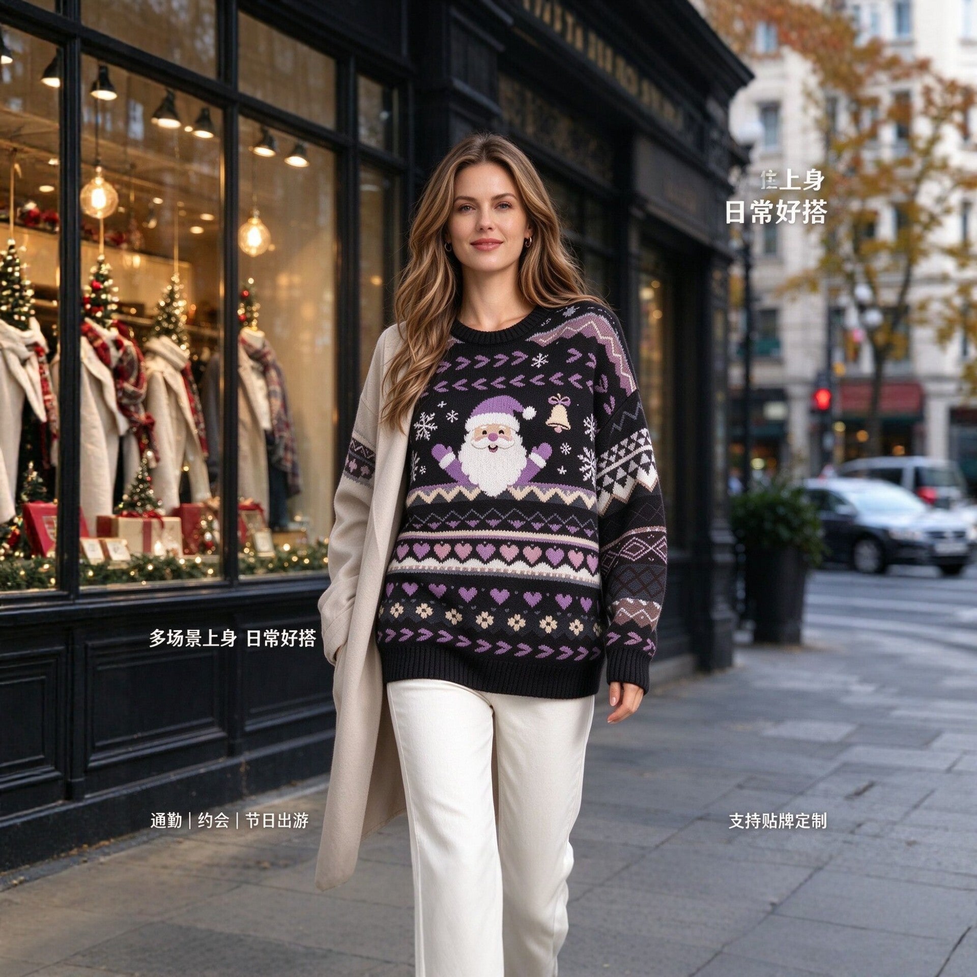 Santa Claus Fair Isle Round Neck Pullover Sweater