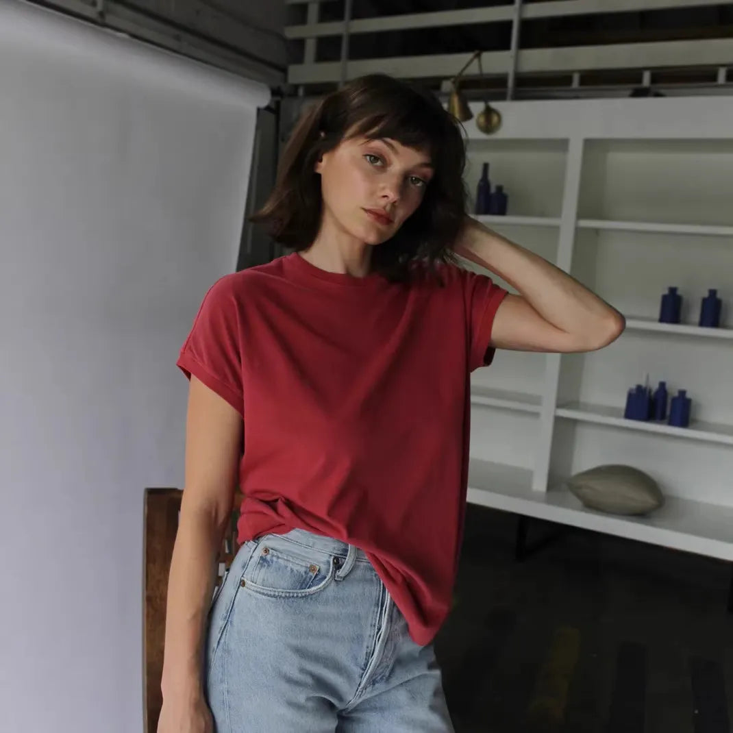 Solid Color Round Neck Short Sleeve Loose Casual T-Shirt