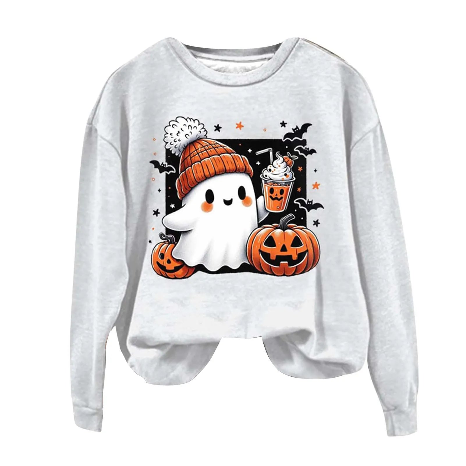Halloween Ghost Pumpkin Print Crew Neck Sweatshirt