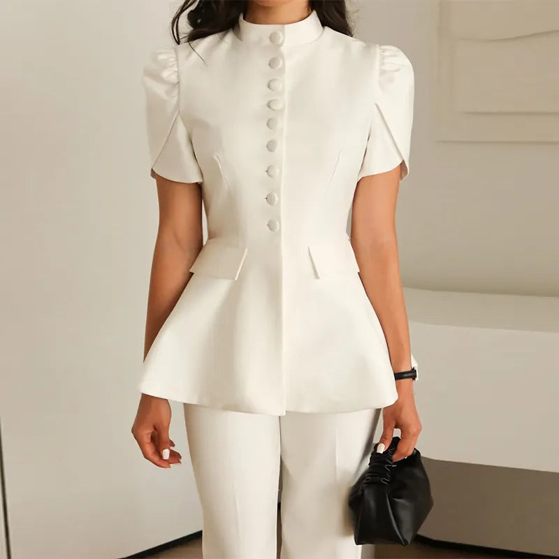 Stand Collar Peplum Top