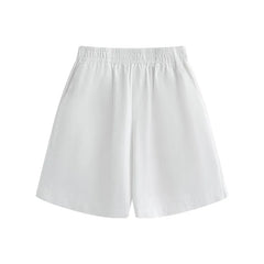 High Waist Elastic Waistband Micro-Stretch Cotton Wide-Leg Five-Point Shorts