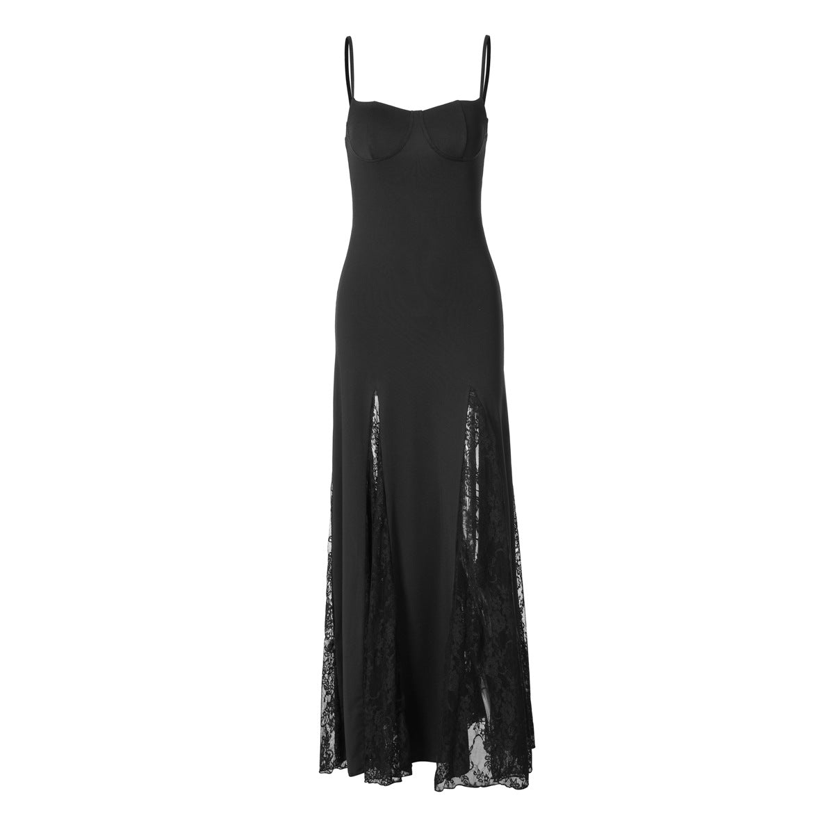 White Spaghetti Strap Mermaid Maxi Dress, Bustier Lace Slit Formal Evening Gown