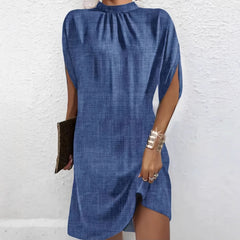 Floral Print High-Neck Batwing Sleeve Dress