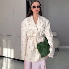 Floral Print Blazer Dress, Long Sleeve Loose Fit Jacket