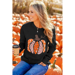 Halloween Leopard Pumpkin Print Crew Neck Sweatshirt