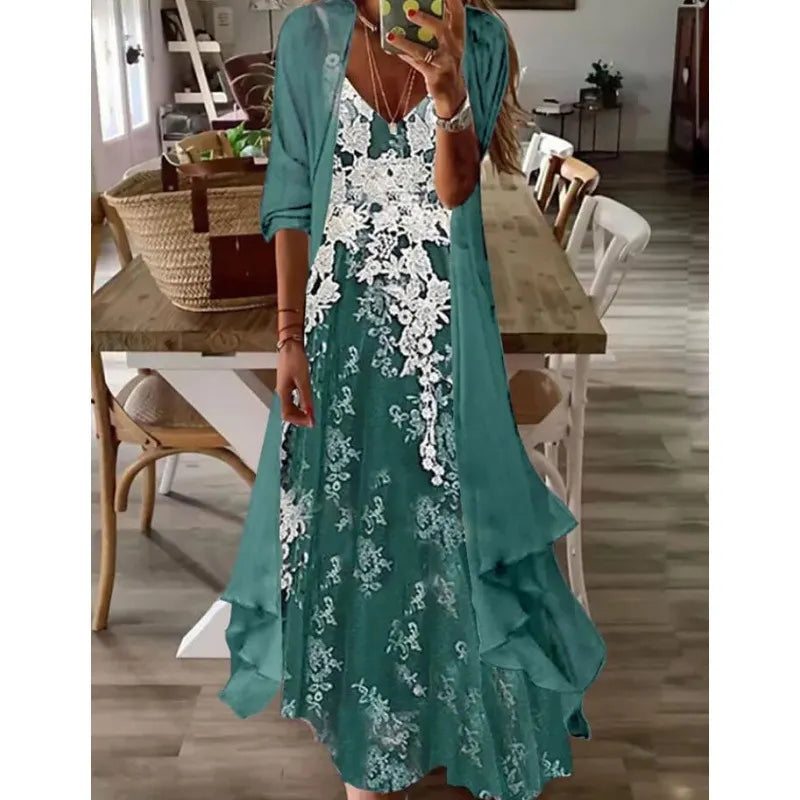 Printed V Neck Cami Long Dress
