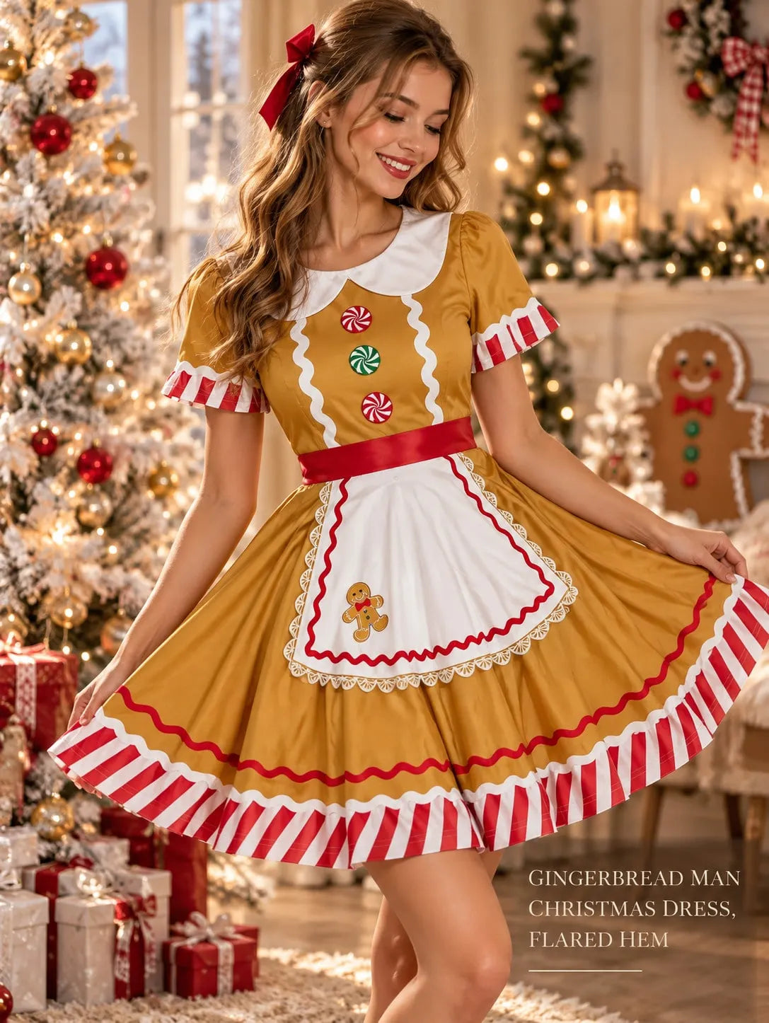 Gingerbread Man Christmas Cute Short Sleeve Dress