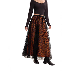 Halloween Red Base Skull Flocking Tulle Layered Midi Skirt