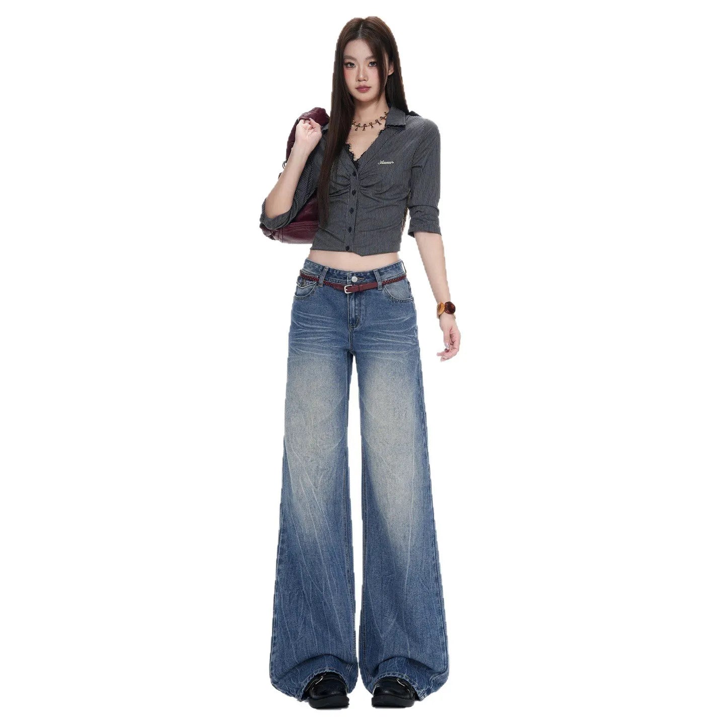 Low Waist Retro Washed Straight Jeans