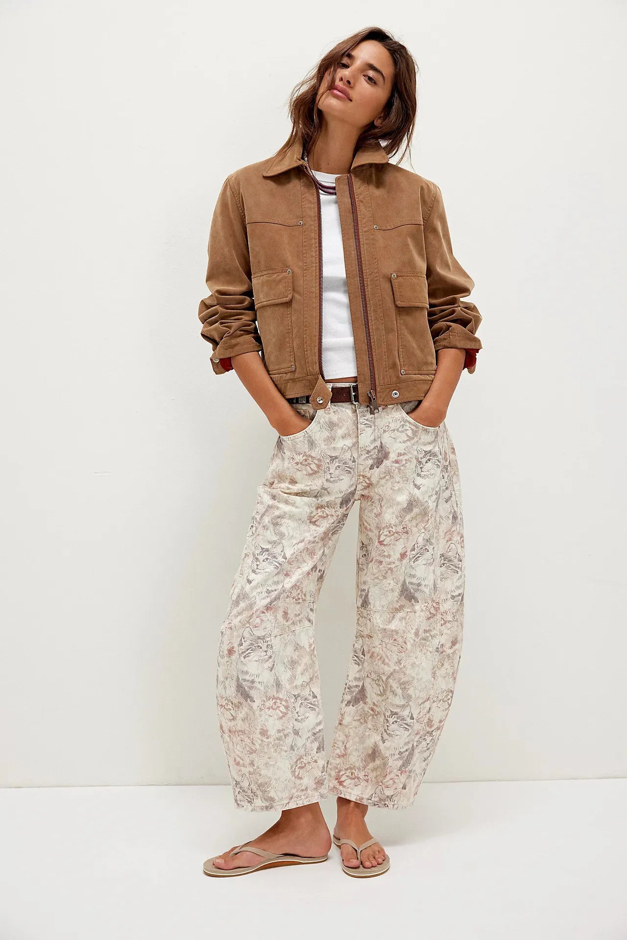 Heart Print Loose Wide Leg Casual Denim Pants