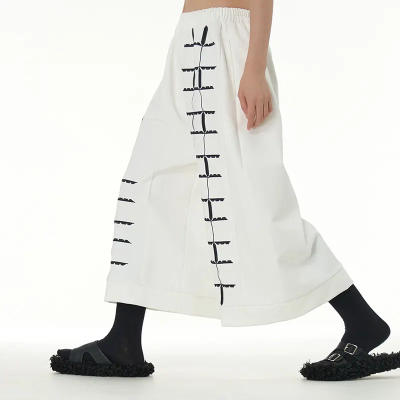 Product Title Elastic Waist Contrast Splicing Loose Cropped Wide-Leg Pants
