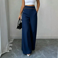 High Waist Button Decor Wide Leg Suit Pants