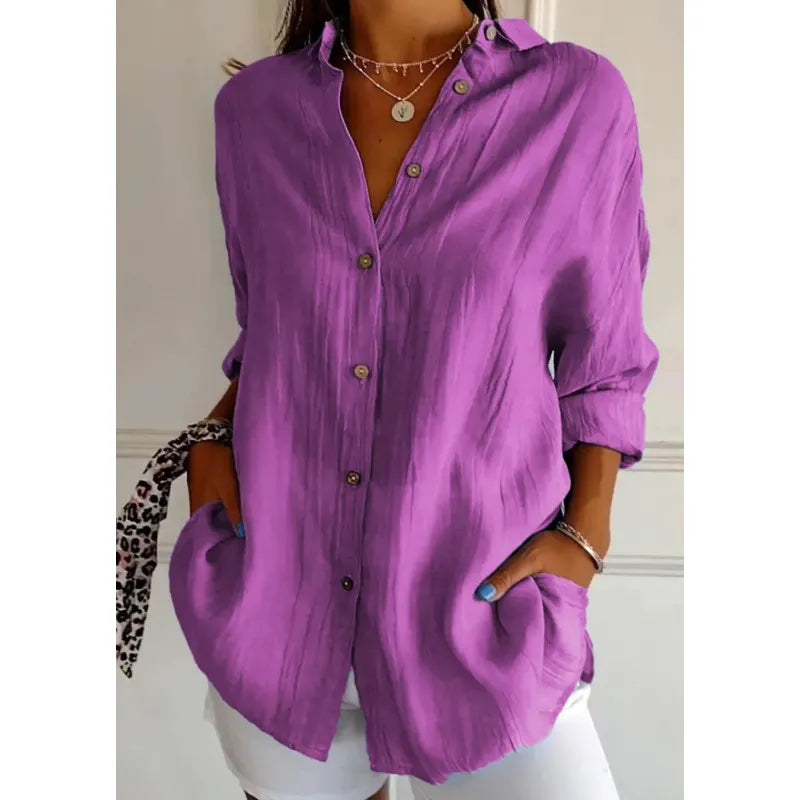 Solid Color Button Down Long Sleeve Shirt,