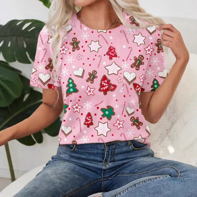 Halloween Western Cowboy Cactus Print Crew Neck Short Sleeve T‑Shirt