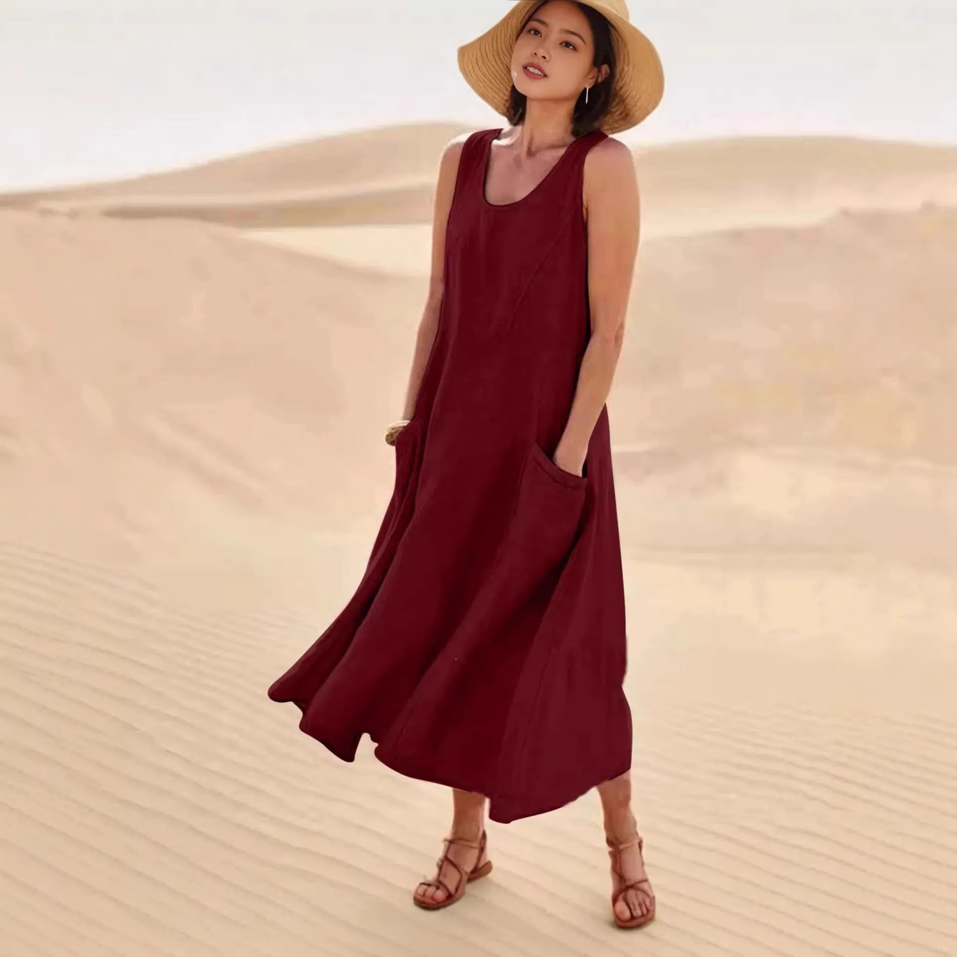 Sleeveless Loose Long Maxi Dress With Pockets