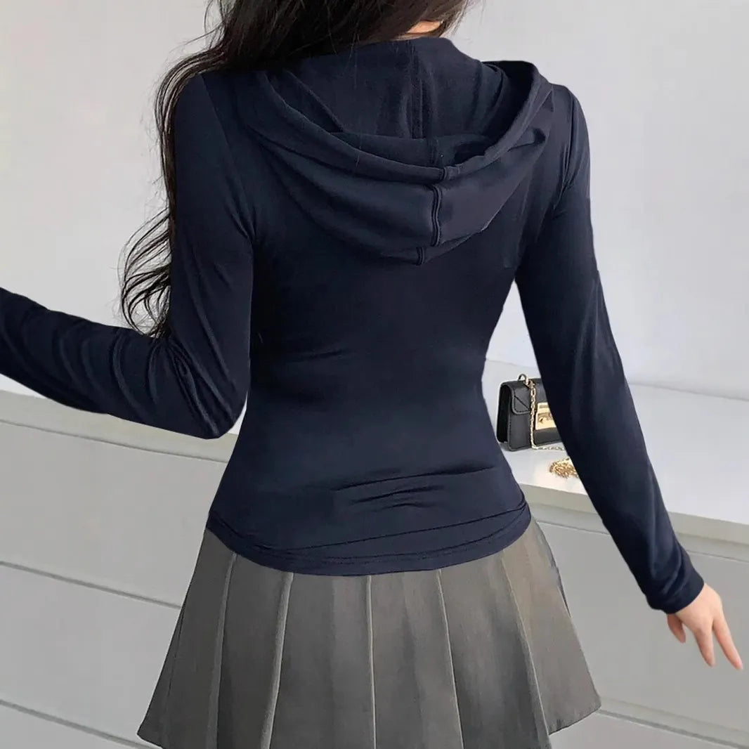 Zip-Up Hoodie, Fitted Long Sleeve Corset Style Casual Jacket