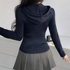 Zip-Up Hoodie, Fitted Long Sleeve Corset Style Casual Jacket