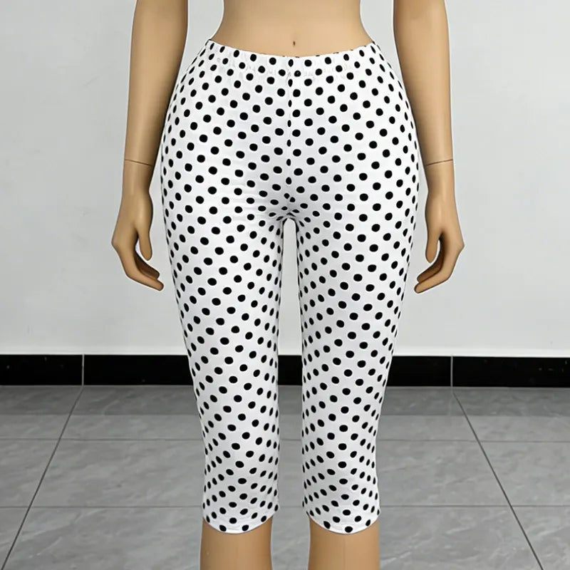 Polka Dot Halter Cutout Crop Top & Capri Pants Two Piece Set