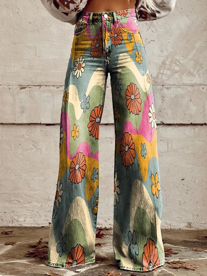 Printed Flare Work Pants