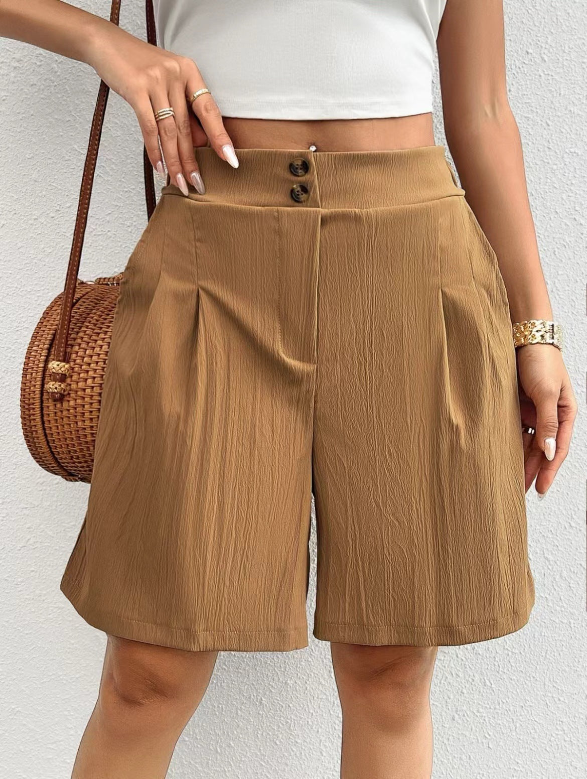High Waist Pleated Wide Leg Shorts