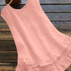 White Sleeveless Ruffled Hem Top
