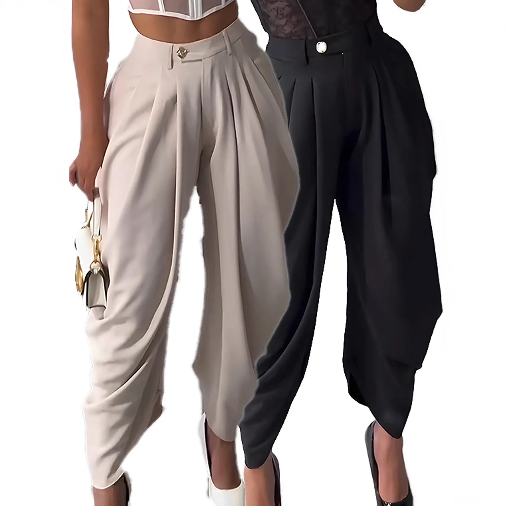 High Waist Pleated Draped Irregular Wide Leg Suit Pants