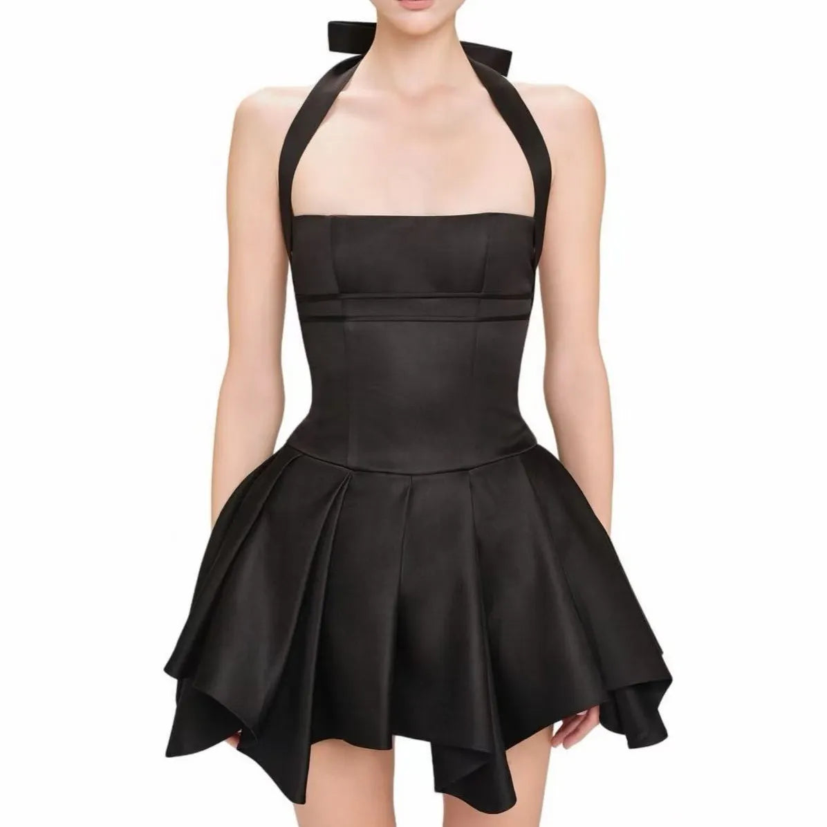 Halter Neck Ruched Slim A-Line Mini Dress