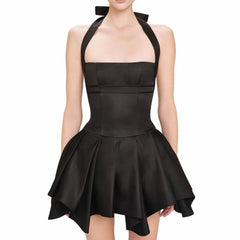 Halter Neck Ruched Slim A-Line Mini Dress