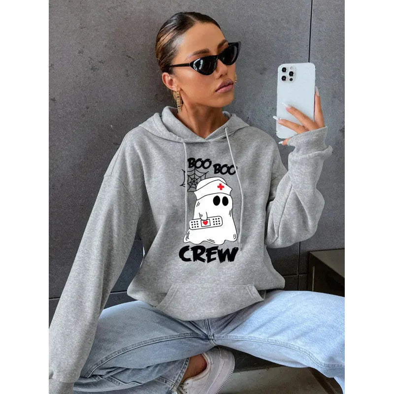 Halloween Nurse Ghost Print Hooded Sweatshirt