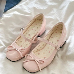 Coquette Pink Mary Jane Shoes, Floral Insole Bow Detail Low Block Heel Dress Footwear