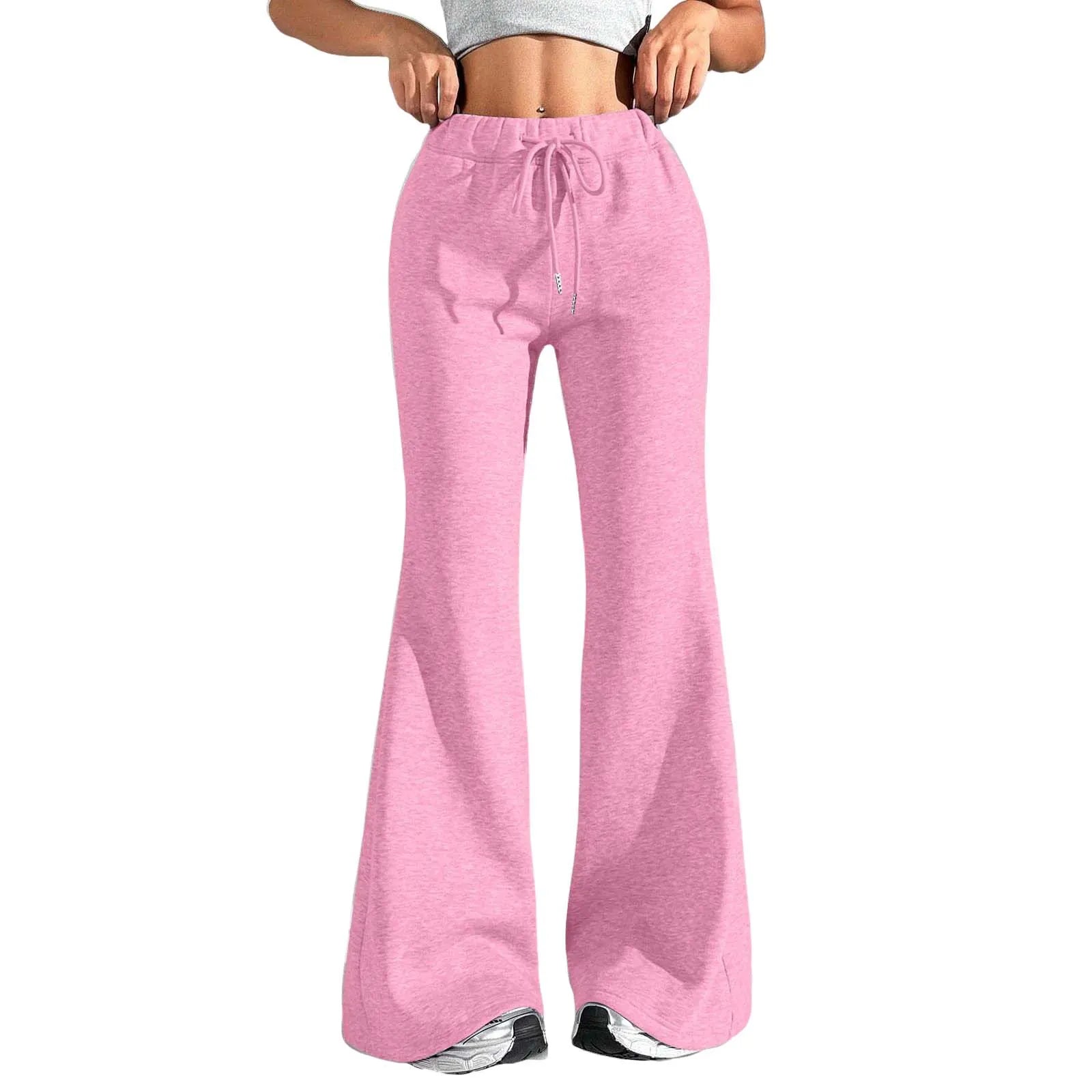 High Waist Flare Sweatpants, Drawstring Wide Leg Lounge Pants