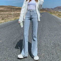 High Waist Solid Wide Leg Casual Denim Jeans