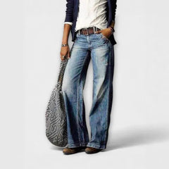 Mid Waist Printed Loose Straight Long Jeans