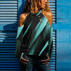 Halloween Skull Print Cold Shoulder Distressed Sweatshirt