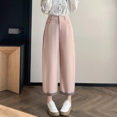 High Waist Contrast Trim Wide Leg Pants