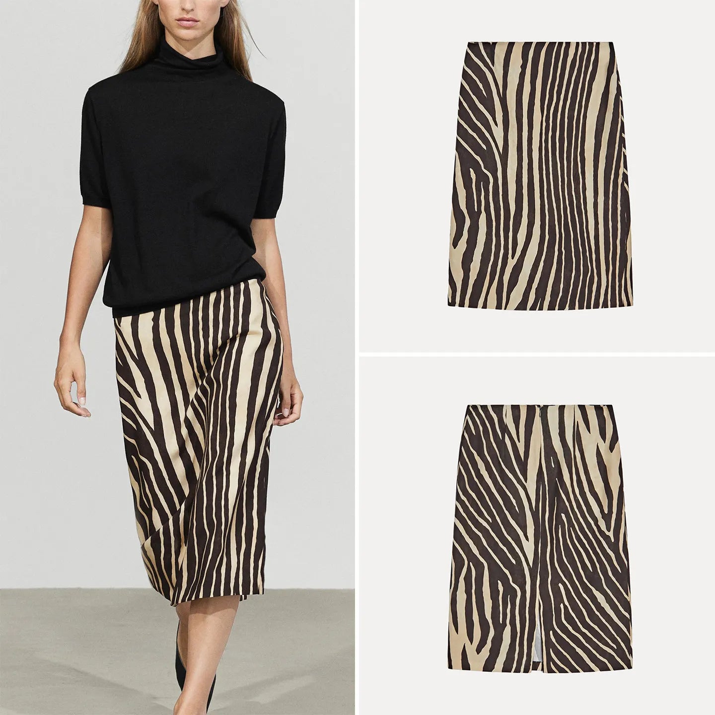 Zebra Print Slim Midi Skirt