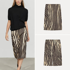 Zebra Print Slim Midi Skirt