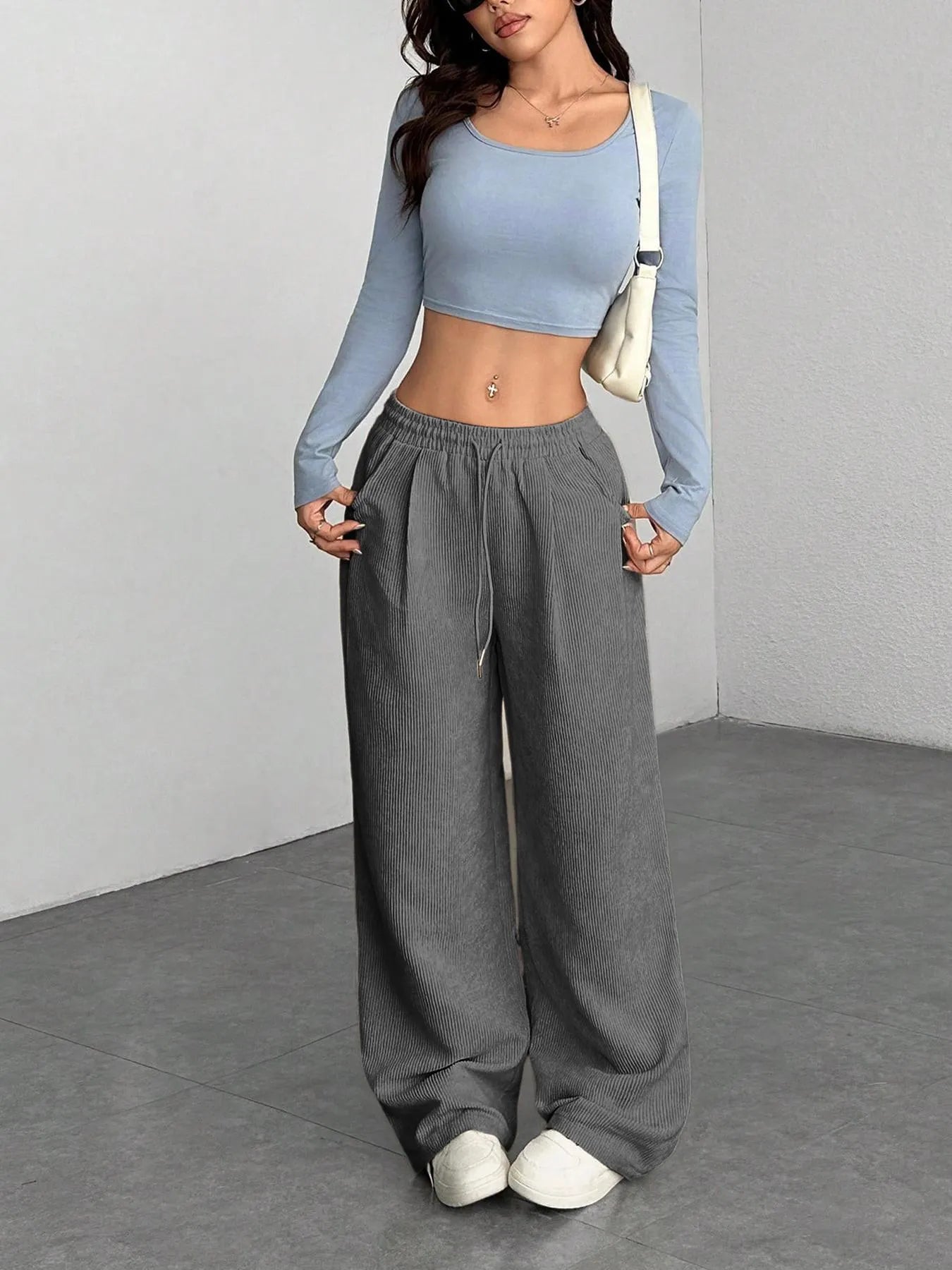 Drawstring Waist Straight Leg Casual Pants