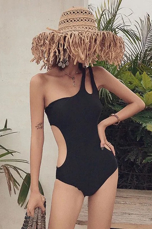 Hollow One-Shouldered One Piece Swimwear Bikini Swimsuit