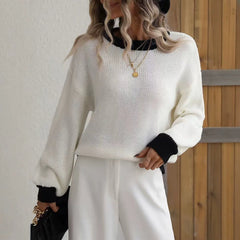 Crew Neck Contrast Color Knit Pullover Sweater