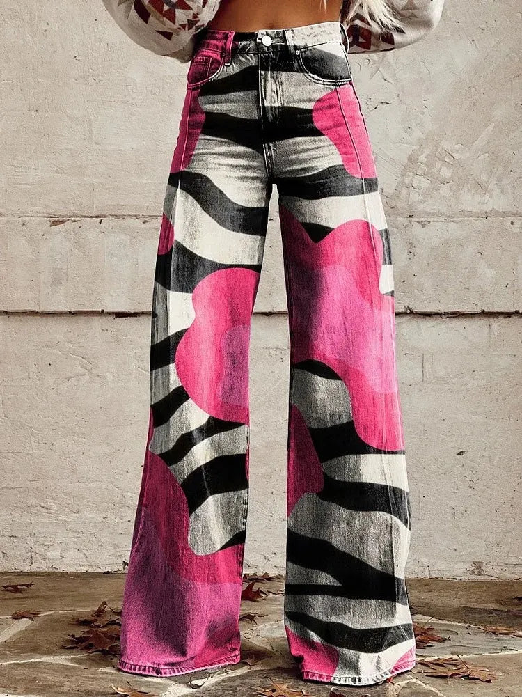 Printed Flare Work Pants