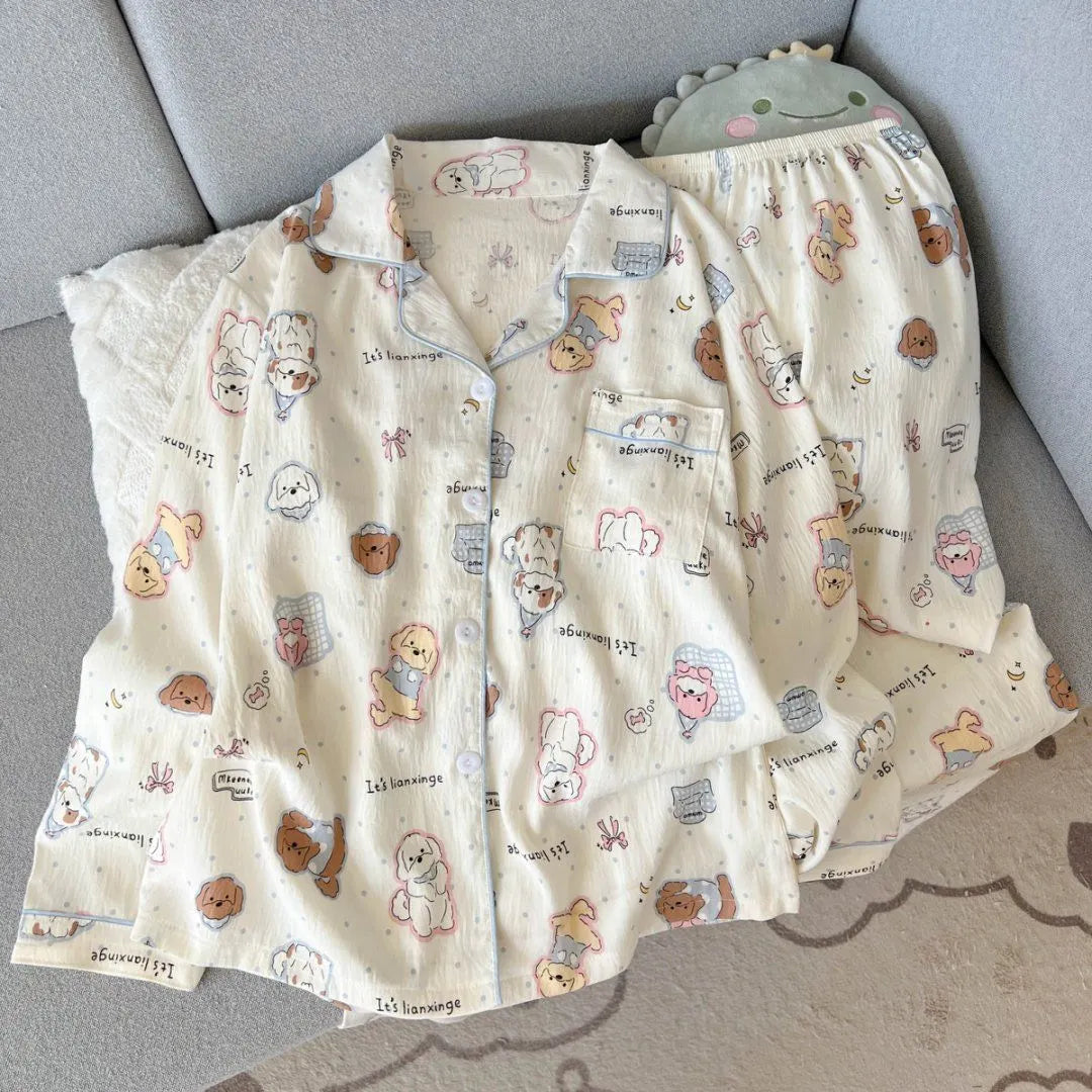 Light Blue Leopard Shirt & Pants 2 Piece Pajamas with Pocket Embroidery