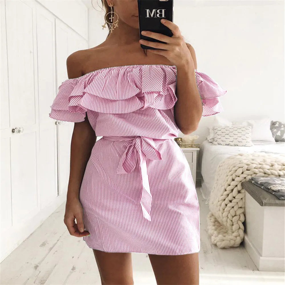 Off Shoulder Ruffle Mini Dress
