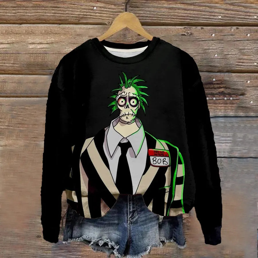 Halloween Witch Pumpkin Print Crew Neck Sweatshirt