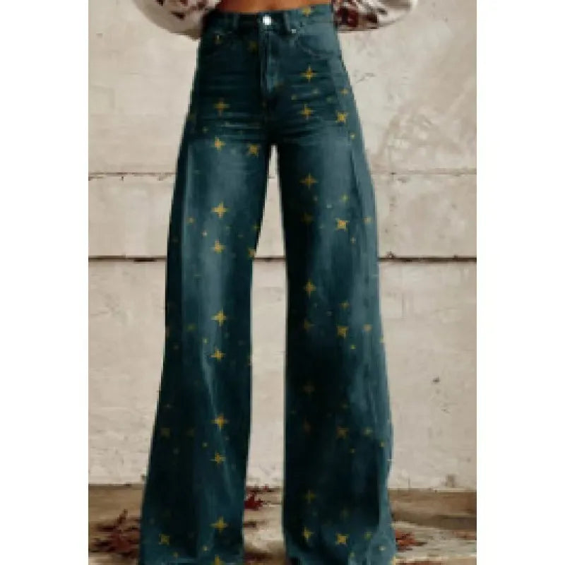 High Waist Western Cowboy Horse Print Wide Leg Pants