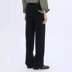 High Waist Stone Washed Black Slight Stretch Wide Leg Long Denim Jeans
