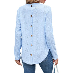 Back Button Hollow Out Curved Hem Blouse