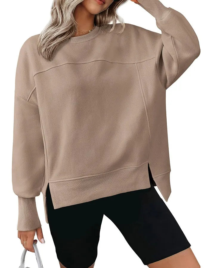 Oversized Side Slit Crewneck Sweatshirt