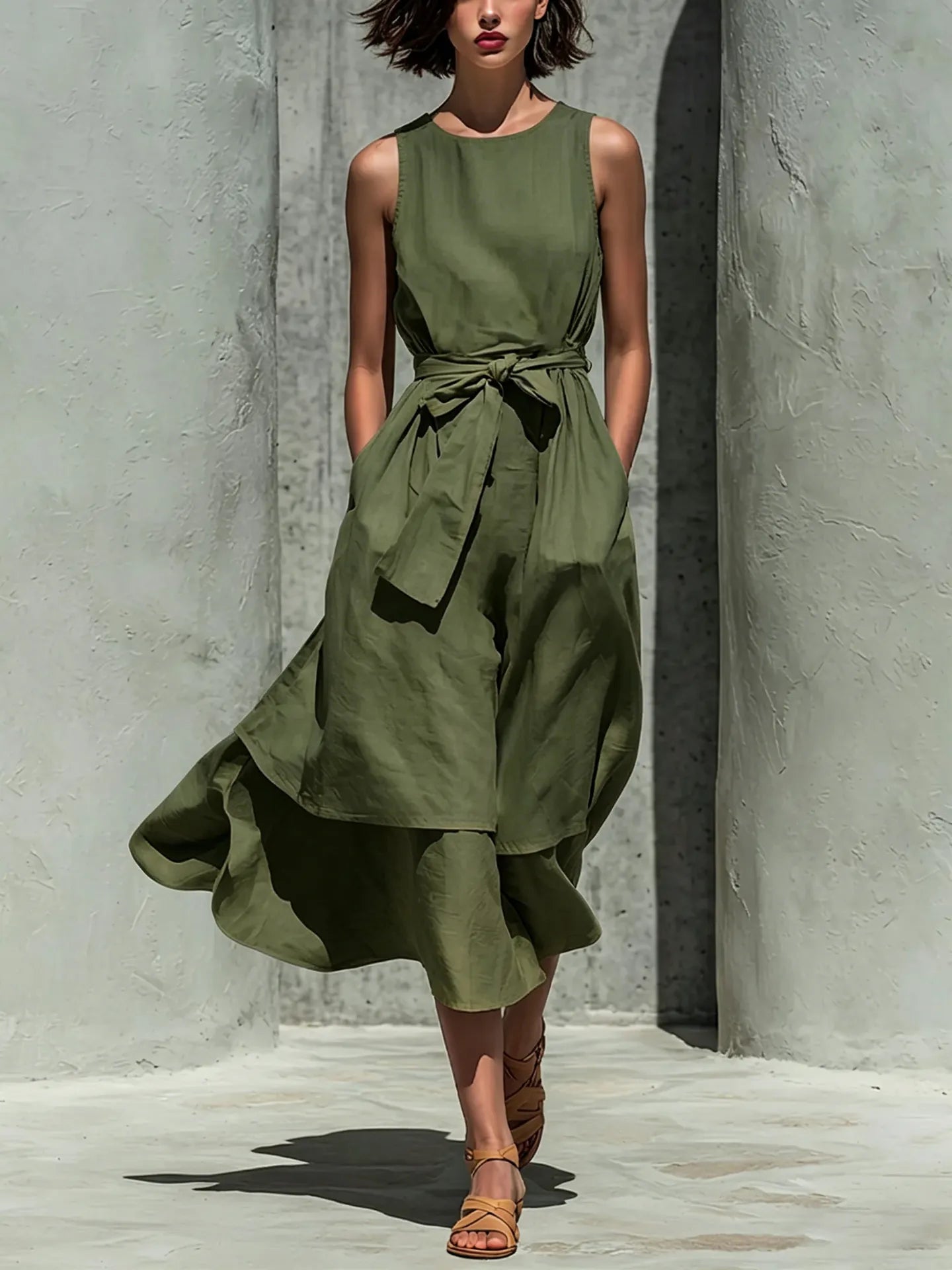 Sleeveless Linen Midi Dress
