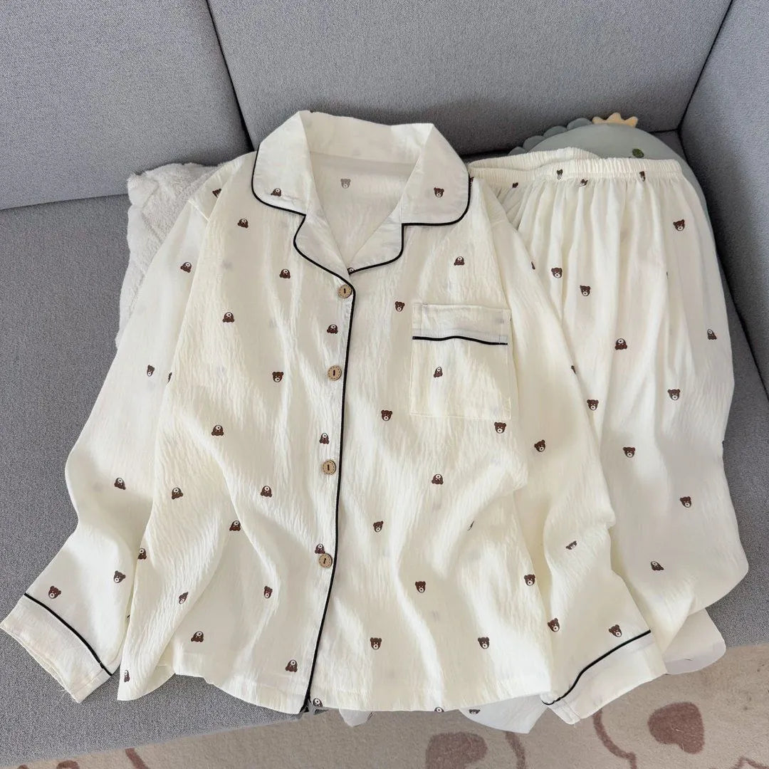 Light Blue Leopard Shirt & Pants 2 Piece Pajamas with Pocket Embroidery